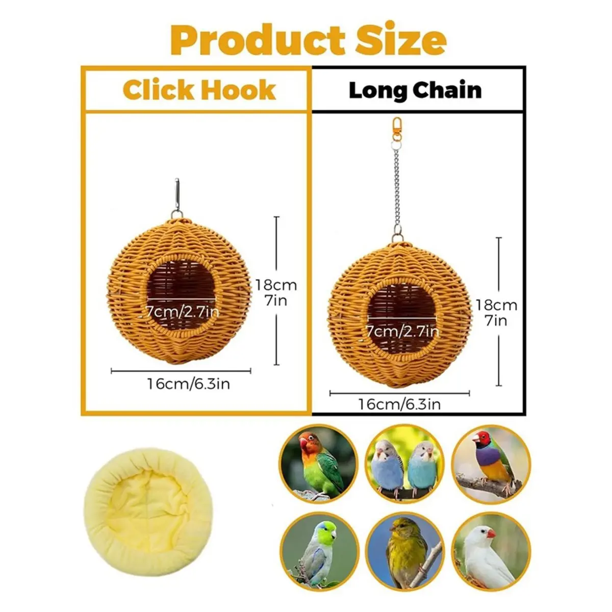 PROMOTION~ Chewproof Steel Frame Bird Nest for Cage, Washable Small Bird Bed Hammock Hideout Lay Eggs Parakeet Nest Sleep
