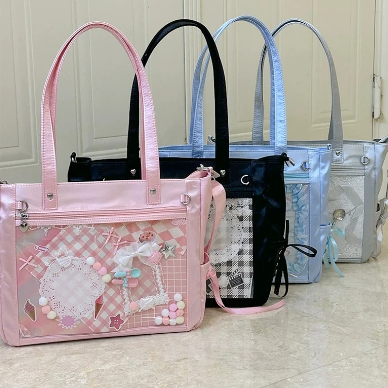Versatile Lta Bag Ribbon Pain Satin Tote Bags  Single Shoulder Oblique Span Large Capacity 15 Inch Tablet Daily Commuter Bag