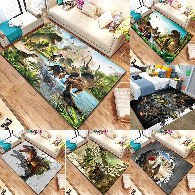 

Jurassic Dinosaurs Tyrannosaurus Rex Velociraptor Pterosaur Living Environment Prehistoric Creatures Doormat for Living Room