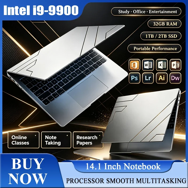 2026 New 14.1'' Laptop Intel Core I9-9900 32GB 2TB Gaming PC Ultra Slim Office Study Computer PC Windows 11 Pro 1920*1080 HD