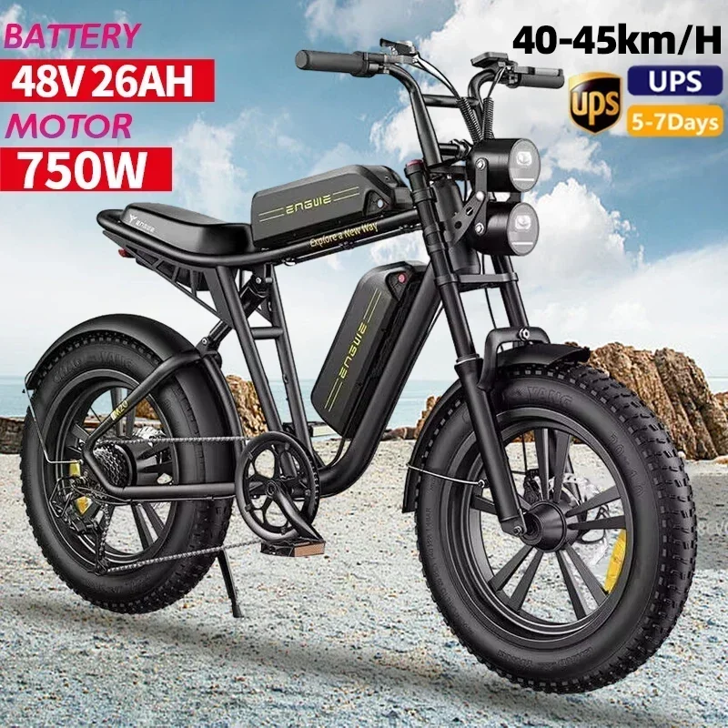 M20 Electric Bike 20*4.0'' Fat Tires 750W Brushless Motor 45km/h Max Speed 48V 26Ah Battery 150km Range Electric Bicycle