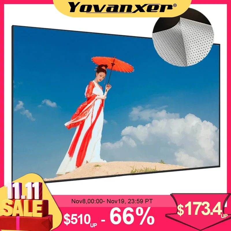 2025 Acoustically Transparent Silver 3D Nano Metal Perforated Acoustic ALR Projection Screen Fixed Frame 1CM Ultra Narrow Bezel