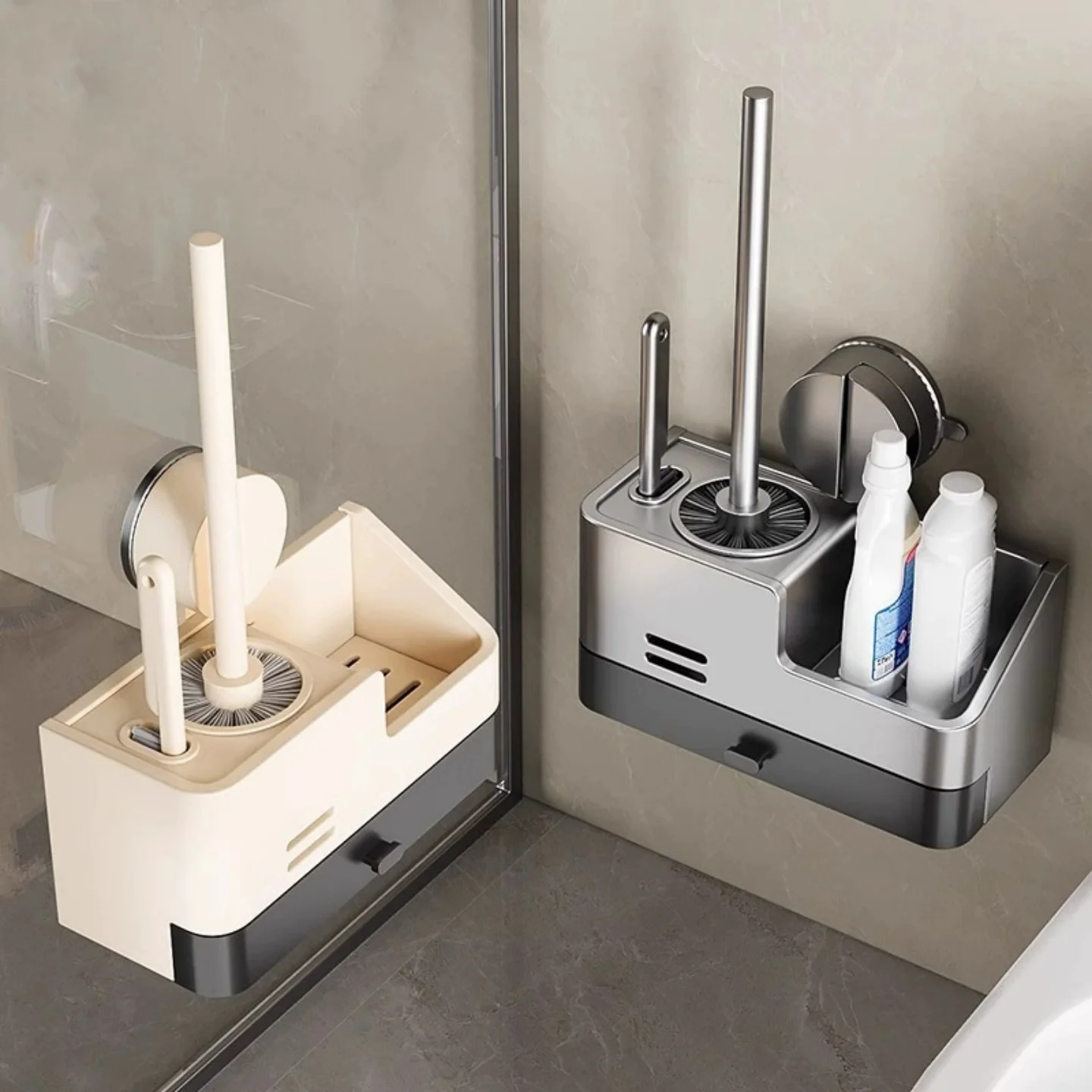 

Suction Cup Toilet Brush Wall Mounted Bathroom Storage Rack Toilet Cleaning Tool ABS Brush Head No Drilling Required