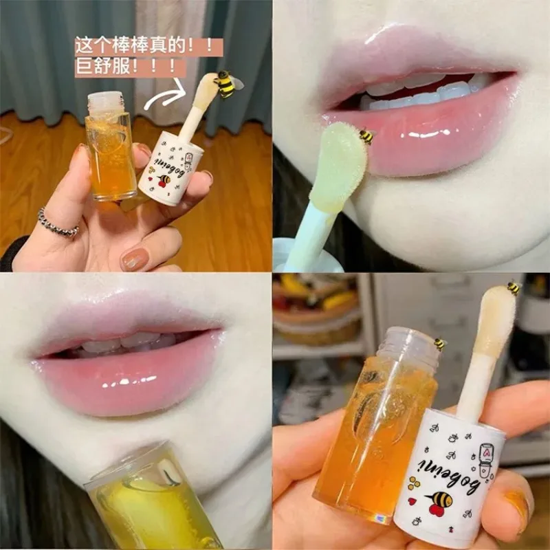 Peach Milk Honey Lip Oil Relieves Dry Moisturizing Lip Gloss Fades Lip Lines Water Light Lips Big Brush Head Korean Cute Makeup