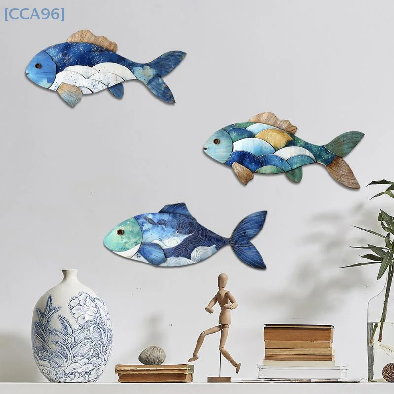 Ornement mural de poisson bleu en bois, signe de poisson rustique sculpté à la main, pendentif drôle, Art mural, décoration d'animaux de l'océan