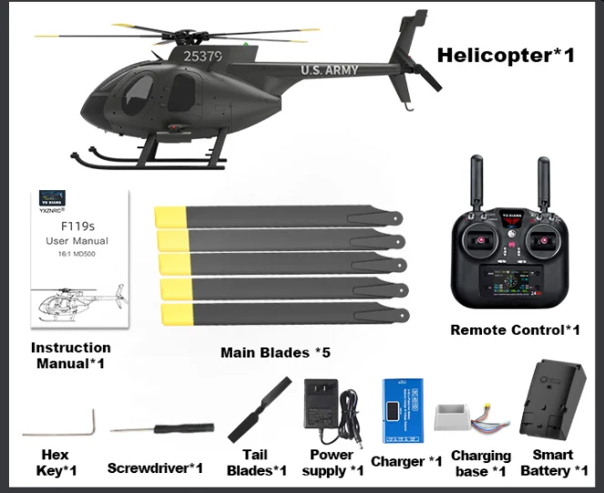 

YU XIANG F119S MD500 MH-6 Little Bird GPS Модель радиоуправляемого вертолета RTF масштаб 1/16 250-класс 2,4G 9CH 6G/3D YXZNRC