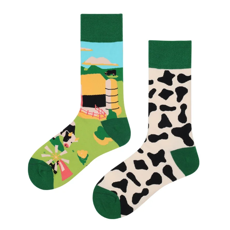 2023 New Animal Pattern Puppy Cat AB Asymmetric Mandarin Duck Trendy Socks Medium Long Tube Cotton Lovers Socks