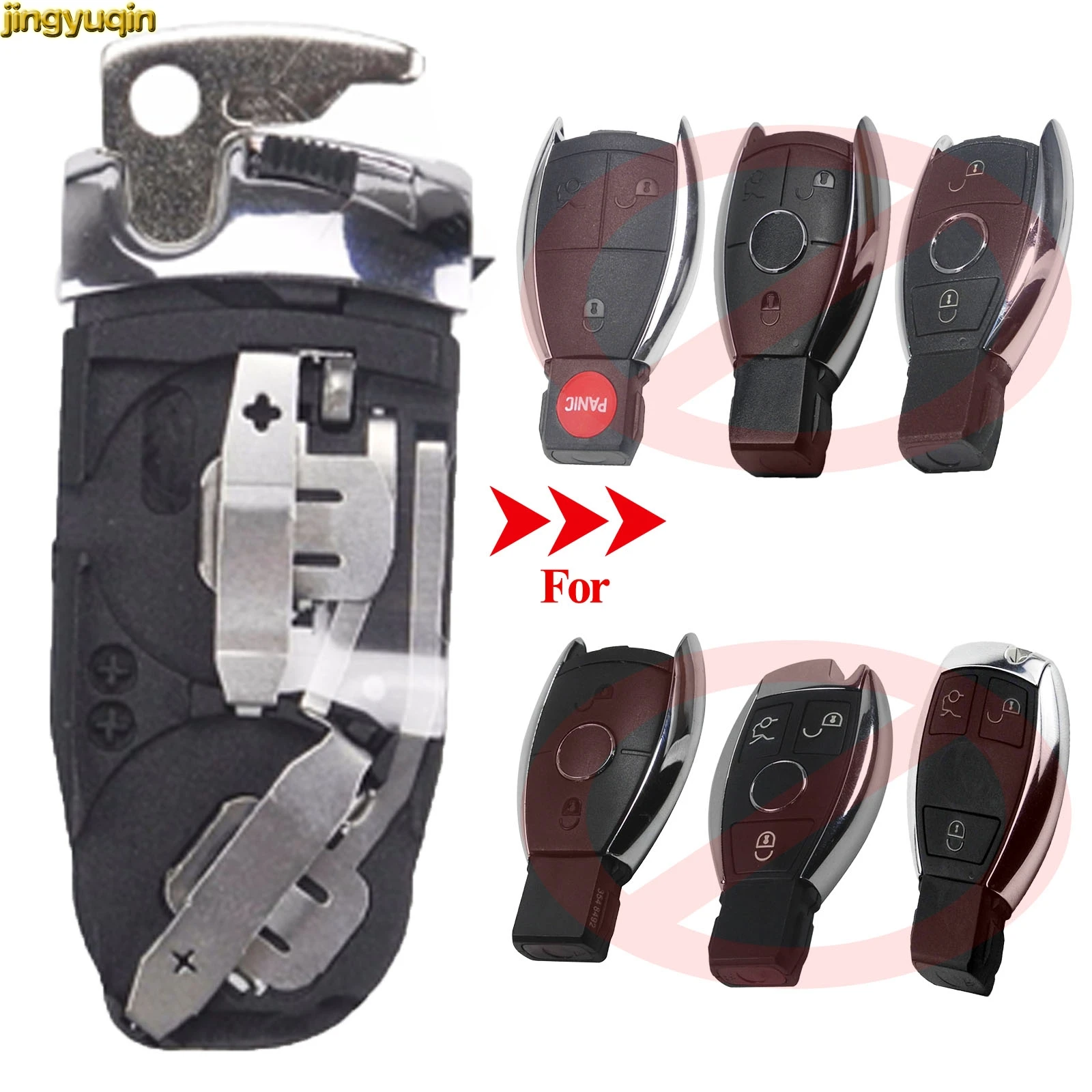 Jingyuqin Remote Car Key Shell Battery Holder Clamp Fob Case For Mercedes Benz C E R S CL GL SL CLK SLK W203 2/3/4 Buttons