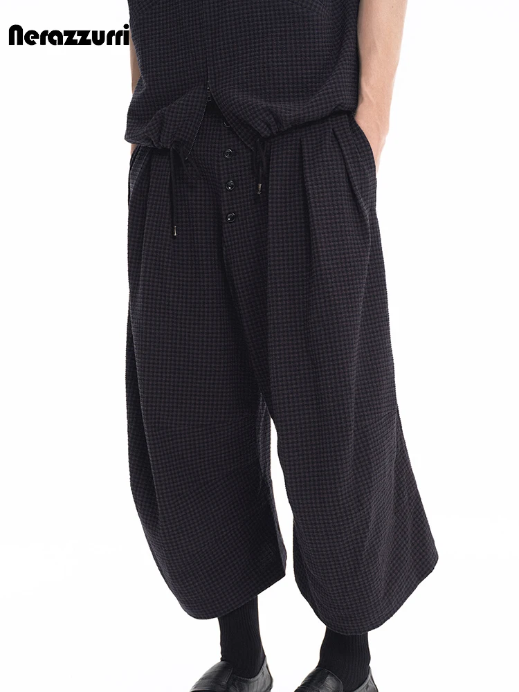 

Nerazzurri Summer Autumn Colorful Plaid Calf-Length Tapered Pants Men High Waist Loose Casual Luxury Desigenr Clothes Streetwea