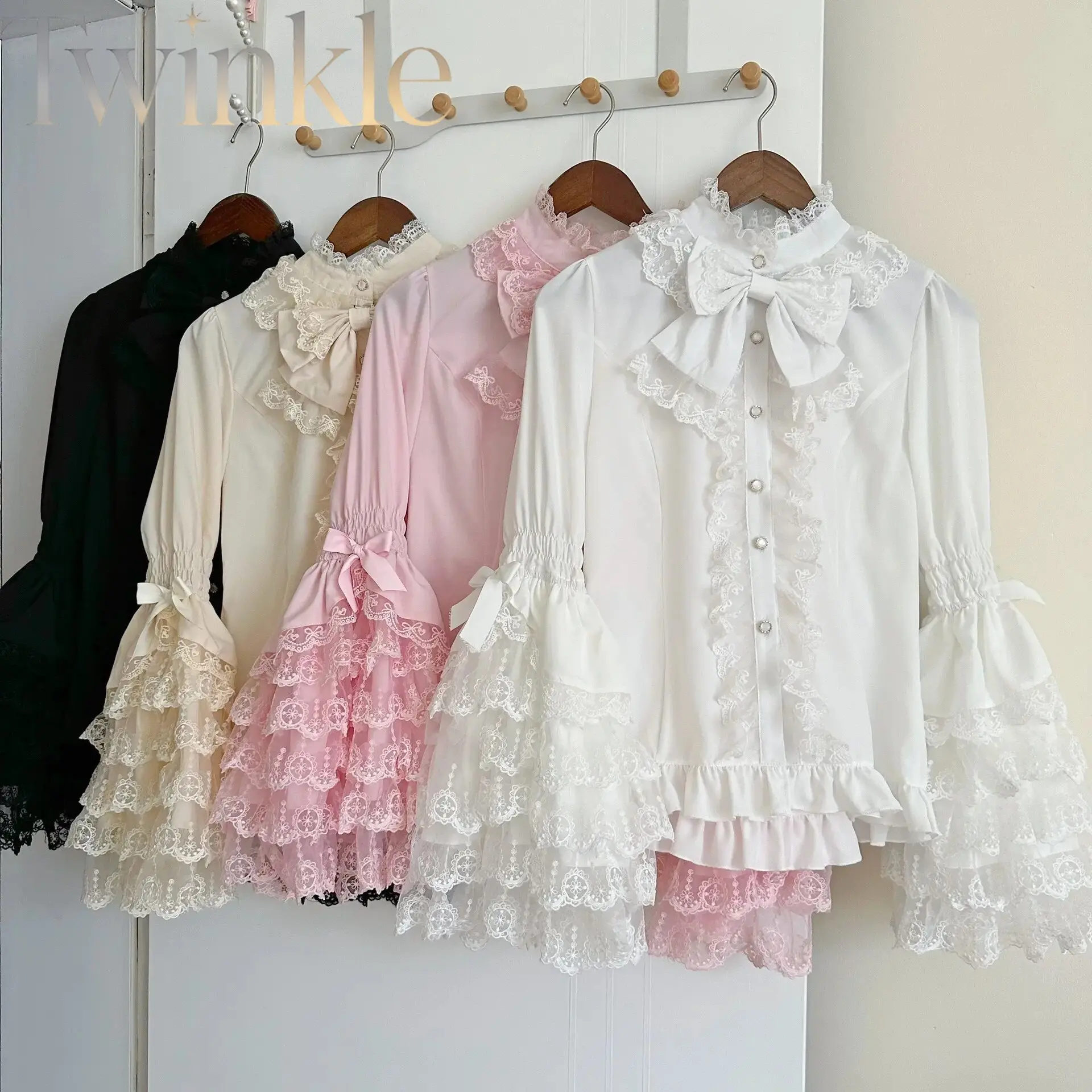 Hime Lolita Ruffled Blouse Women Long Sleeve Lace BiG Bow Top Kawaii Vintage Shirt Cosplay Costume S-XL