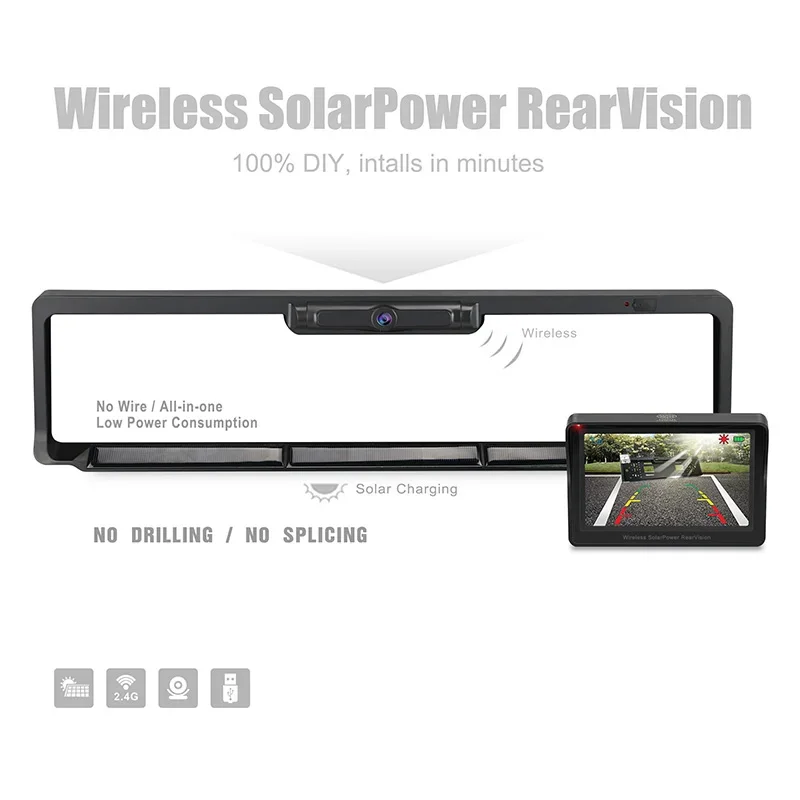 Wireless License Plate Solar Battery Car Wireless Reversing Aid for European Vehicle Parking