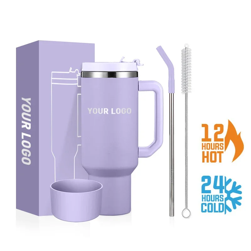 September Promotion Customized Logo 40oz Double Walled Insulated Stainless Steel Beer Mug Tumbler with Straw Handle