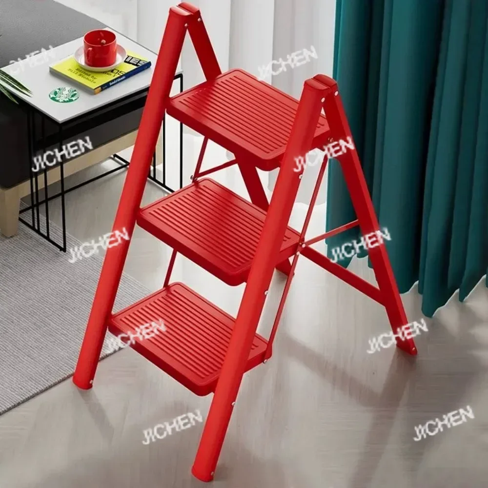 

ZQ домашняя складная лестница, красная утолщенная лестница в елочку, внутренняя полка для цветов, лестница, нескользящая выдвижная стремянка, чердачная лестница
