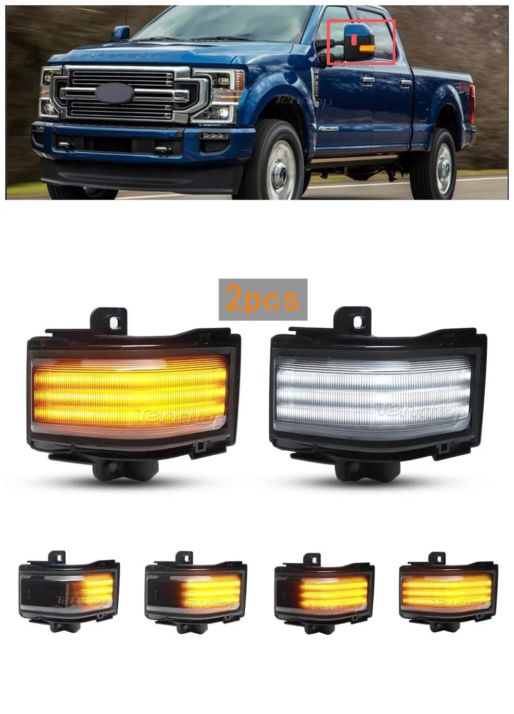 2Pcs Switchback Sequential LED Side Mirror Turn Signal Lights For 2017‑2022 Ford Super Duty F250 F350 F450 F550 Towing Mirror