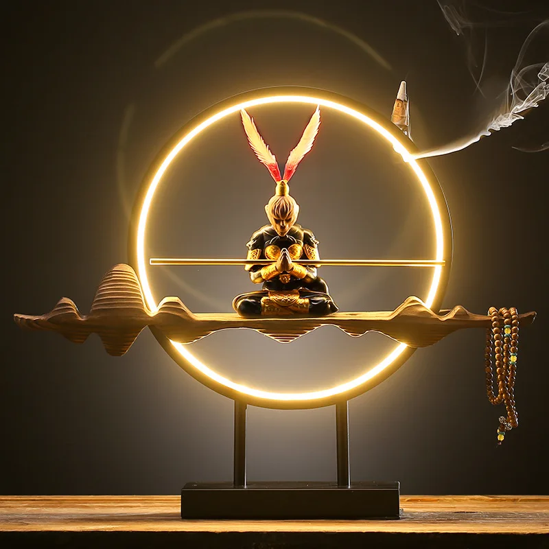 50Cones Chinese Style Zen Peaceful Waterfall Mountain The Monkey King Backflow Incense Led Diffuser Home Decor