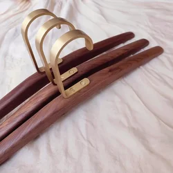 Light Luxury Solid Wood Clothes Hanger – Black Walnut & Brass Coat Hook, Non-Slip No-Trace Hanger for Home & Boutique Display