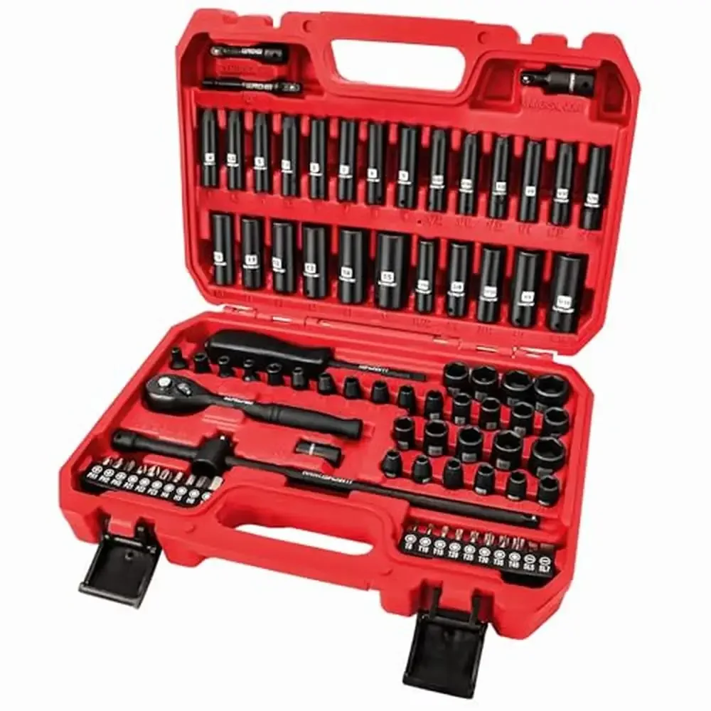 83-Piece 1/4 Drive Socket Set SAE Metric Sizes 4-15mm with 72T Ratchet Wrench CR-V Impact Extension Bar E Torx Bits Spin Handle