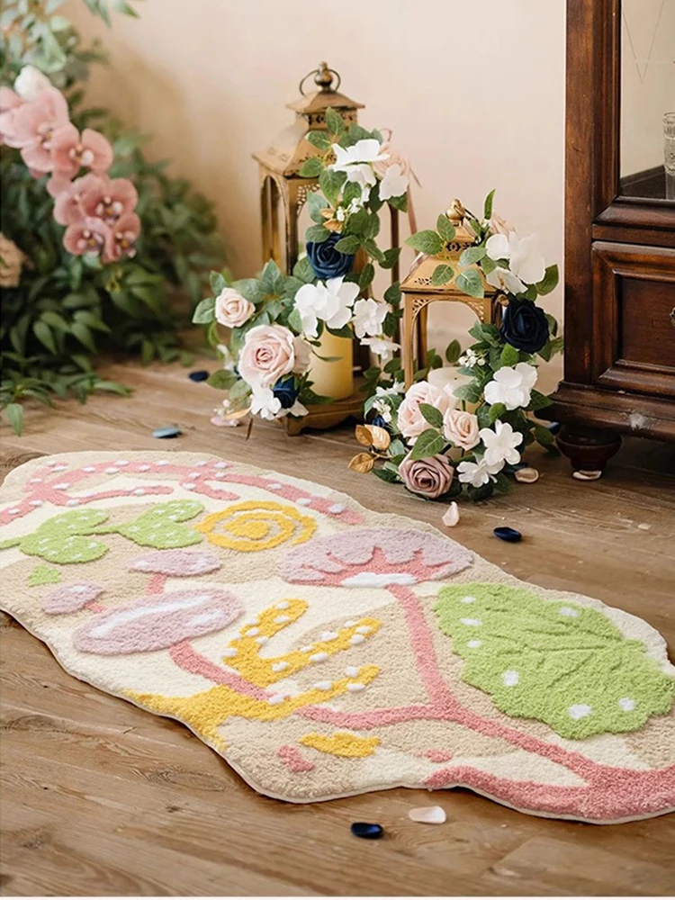 Modern Countryside Floral Bedroom Carpet Bedside Child Girl Room Area Rug Soft Plush Thick Area Rug for Living Room Simple Fresh
