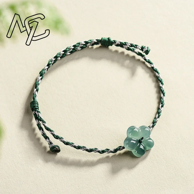 

Natural Blue Water Jade Hand Woven Flower Blossom DIY Bracelet Real Carved Jadeite Jewelry Fashion Amulet Gifts Women