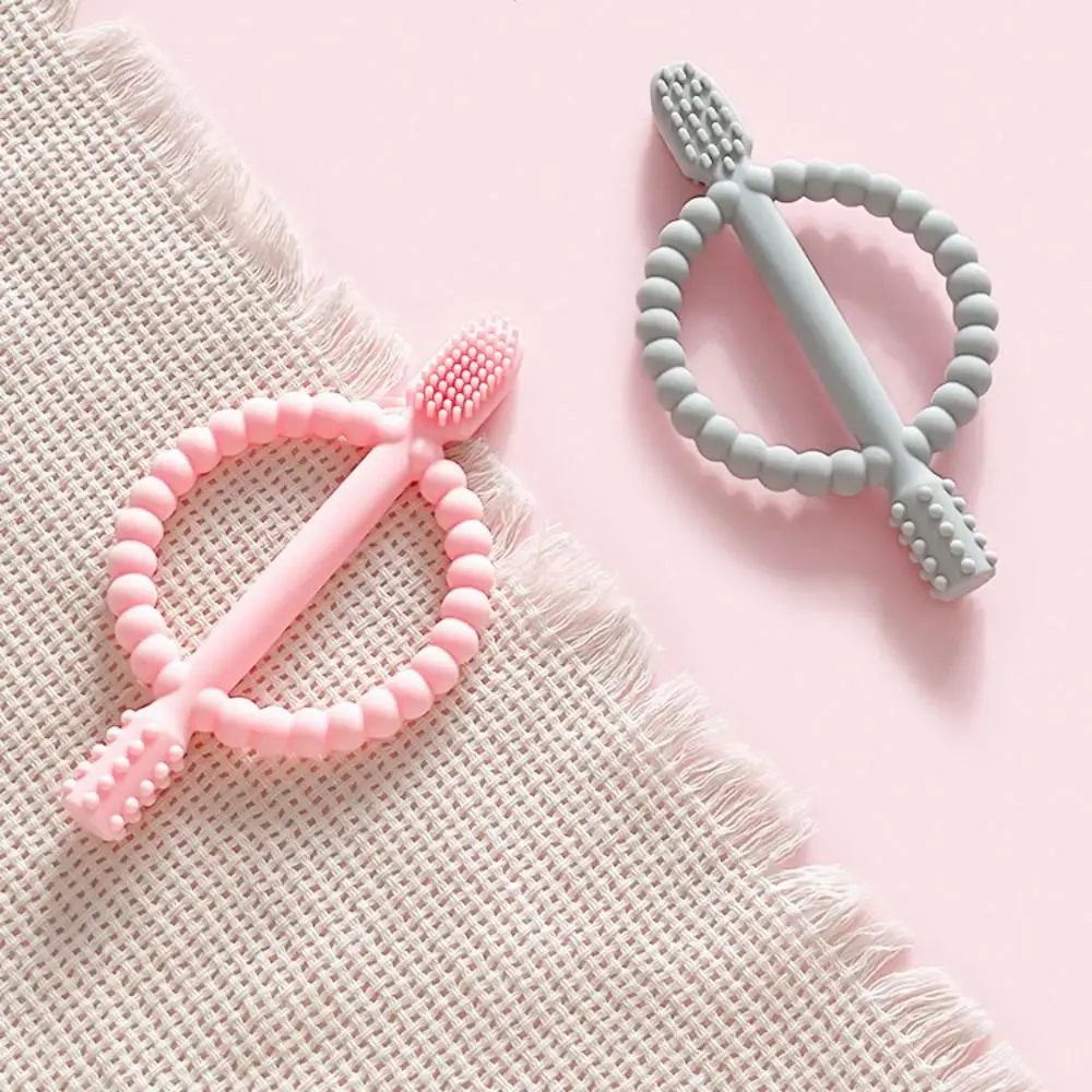 Food Grade Silicone Baby Teether BPA-Free Teething Relief Teething Toys Easy-Hold Handle Textured Infant Toothbrush Daycare