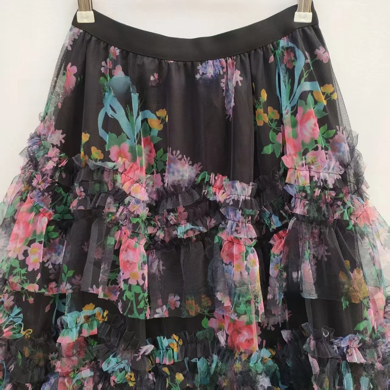 2025, neuer schwerer Handwerks-Patchwork-Blumen-Mesh-Rock für Damen, Midi-Kuchen-Druck, A-Linie, schlankmachend, elegant, leicht, Damenmode