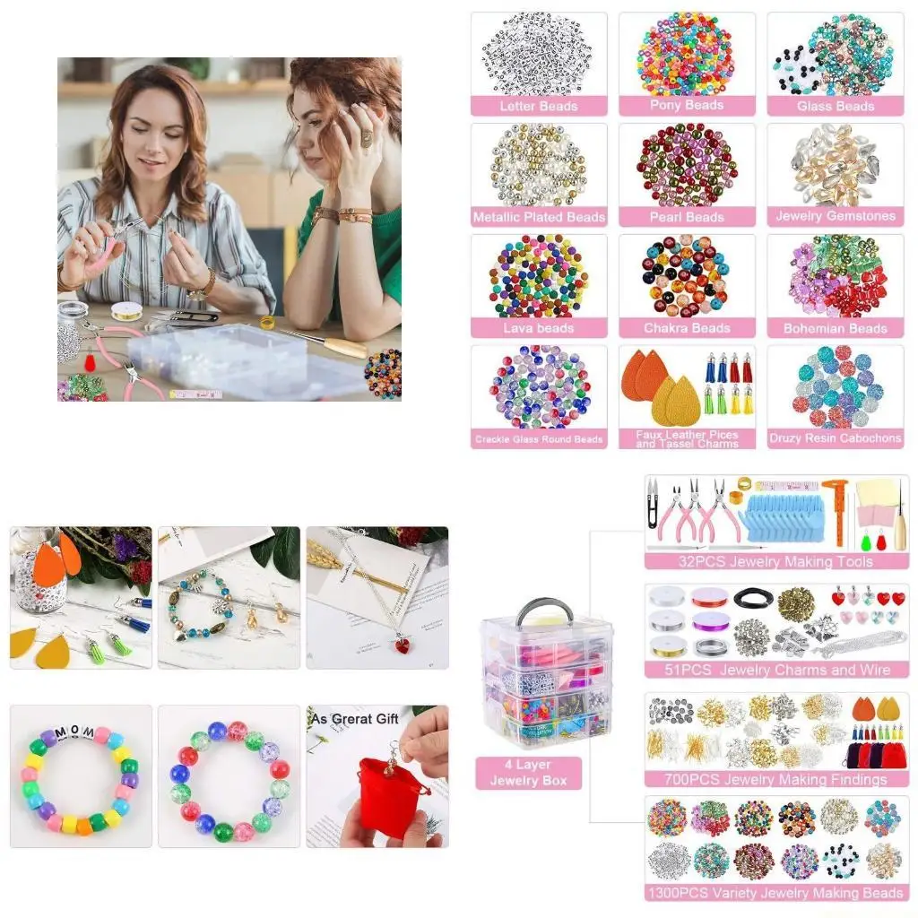 

31BF Jewelry Making Supplies DIY with Beads Charms Findings Jewellery Pliers Wire