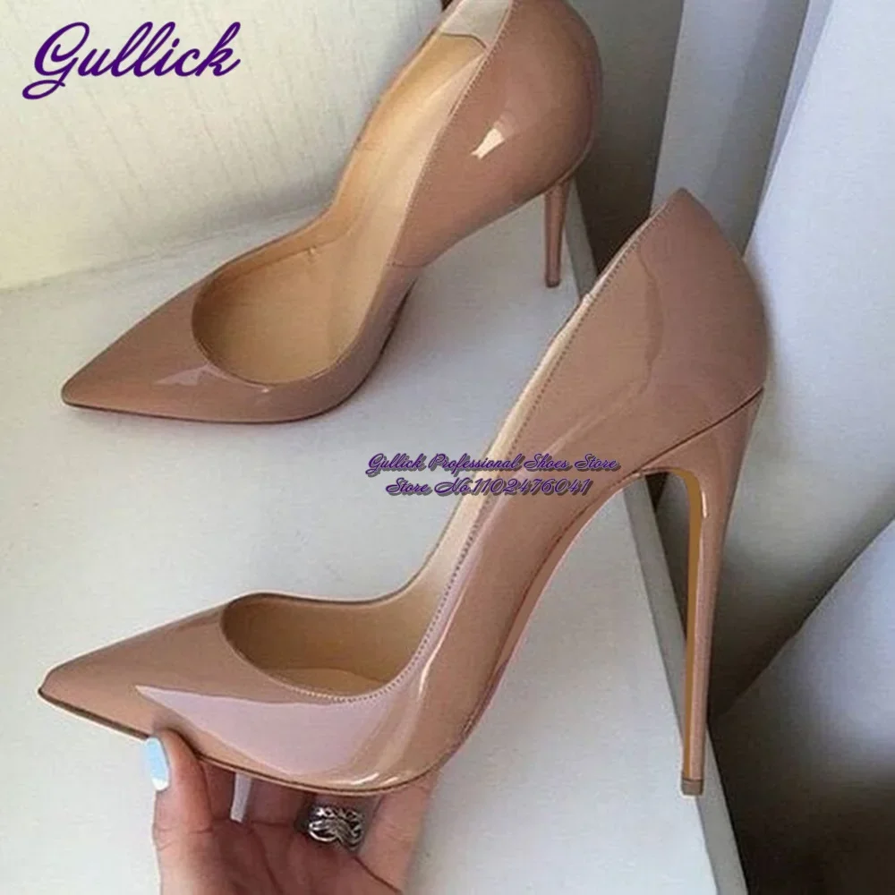 Women high quality patent leather high heel shoes 12cm 10cm 8cm slip-on shallow pumps pointy toe banquet pumps dropship