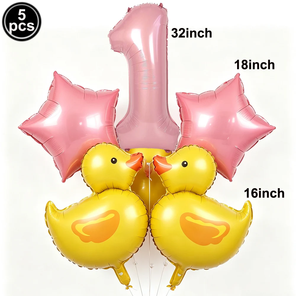 Yellow Duck Balloon Pink Blue Star 32inch Number Foil Balloons Set Farm Animal Theme 1 2th Birthday Baby Shower Party Decoration