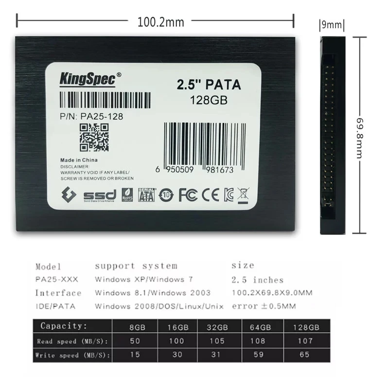 KingSpec 2.5 PATA SSD 128GB MLC IDE for Laptop