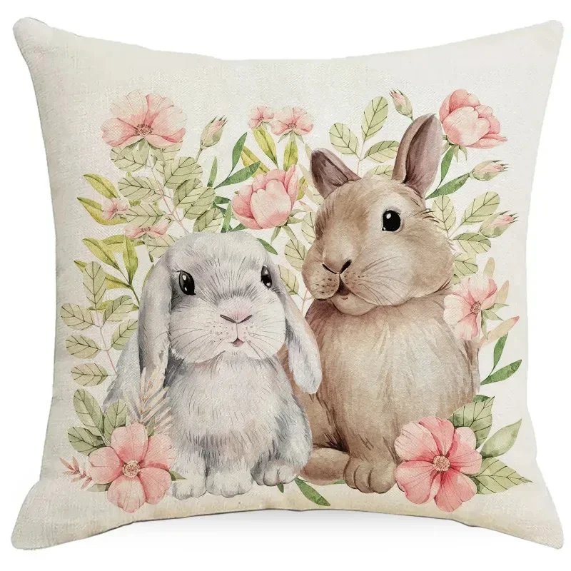 45*45cm Easter Pillowcase Throw Pillow Covers Bunny Print Cushion Cover Sofa Decorations Pink Linen Pillow Case Home Pillowslip image 5