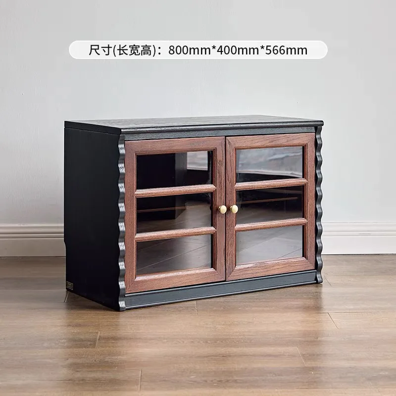 Mesa de centro francesa de madera maciza, mueble de TV negro, combinación de sala de estar americana, armario pequeño para apartamento, almacenamiento de suelo retro