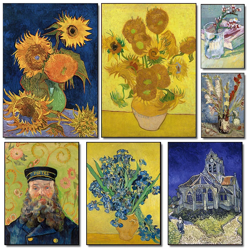 Classic Vincent Van Gogh Sunflower Rose Bouquet Artwork Posters Prints Canvas Painting Wall Art Picture Living Room Home Decor