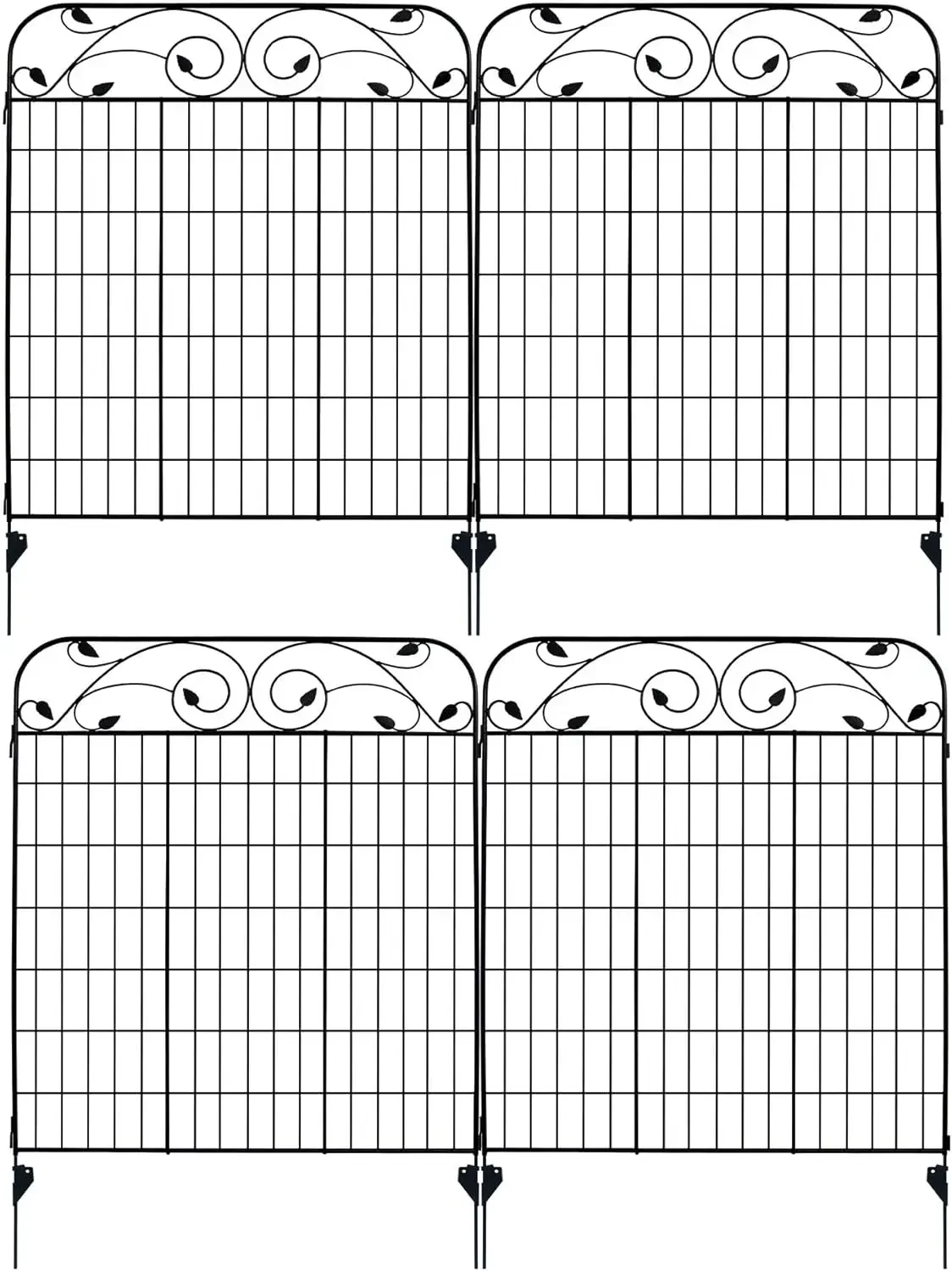 

Black Coated Steel Decorative Garden Fence Panel 8 Leaves, Metal Folding Fence Wire Fencing Patio Flower Barrier Section Panel