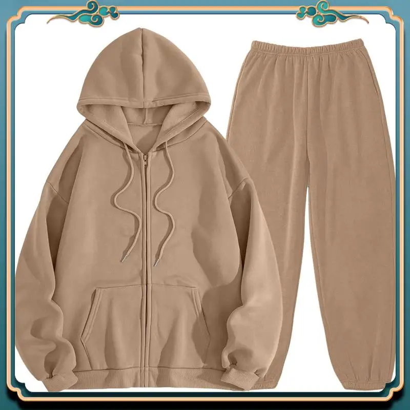 

ABMV-Women Zip Up Hoodies Long Sleeve Solid Color Fall Casual Fashion Jackets With Trousers Set