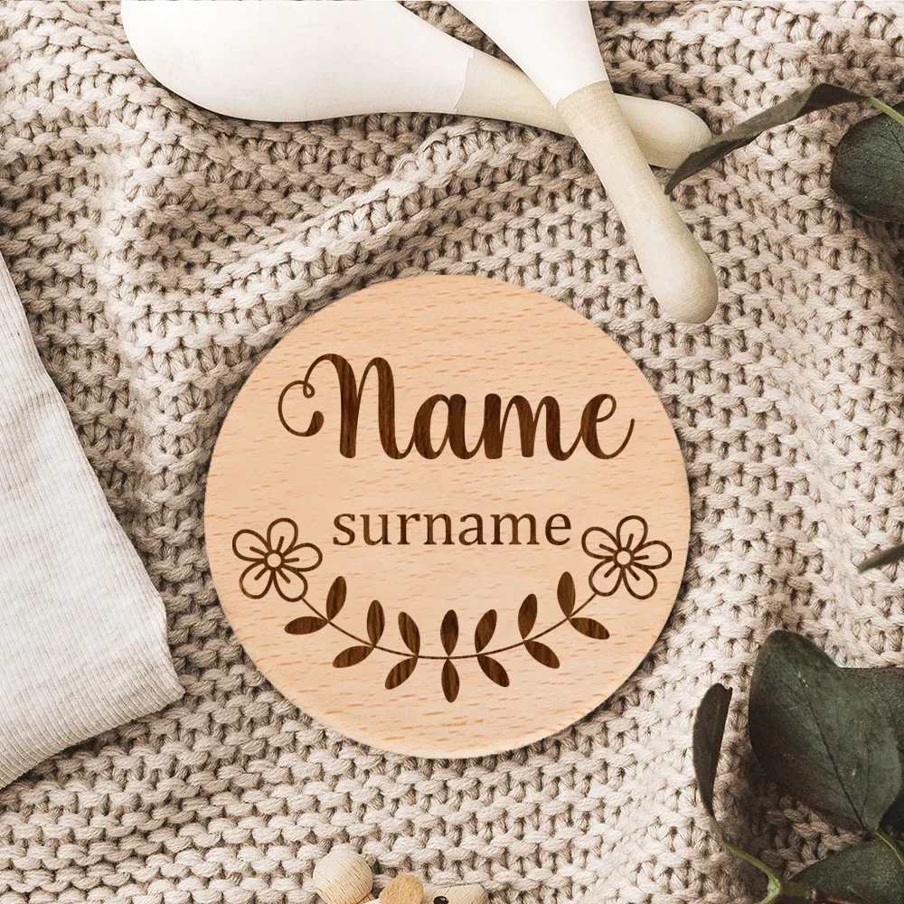 Personalized Baby Name Sign Custom Wooden Baby Announcement New Baby Arrival Plaque Gift for Newborn Flowers Print Wood Sign