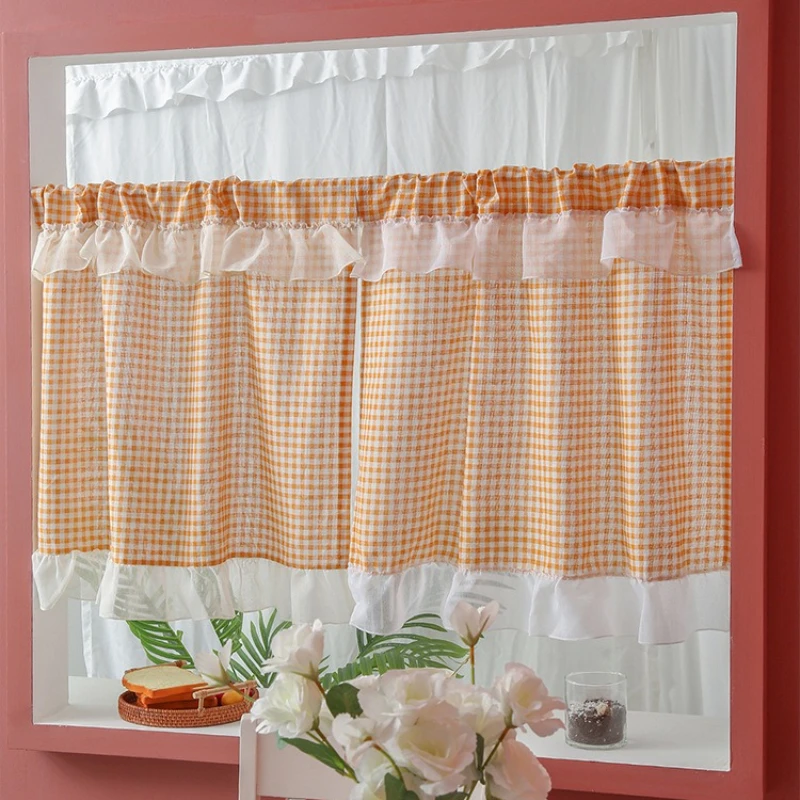 Retro Ethnic Style Semi-Sheer Short Curtain Rod Pocket Ruffle Valance Linen-Like Window Treatment for Kitchen Home Decor