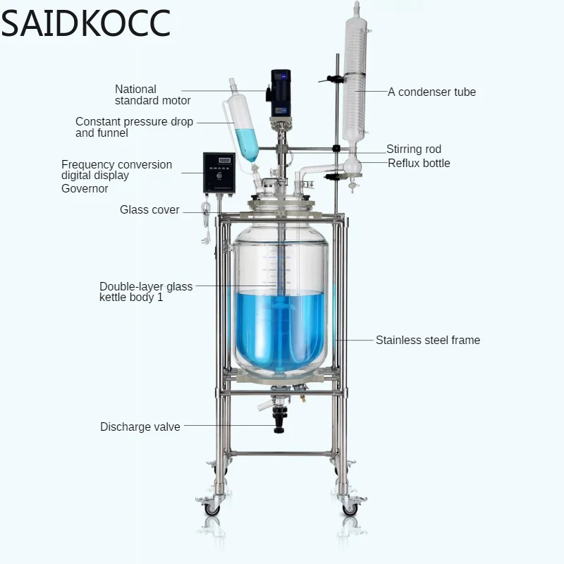 2L Double layer glass reactor laboratory jacket constant temperature synthesis reactor accessories 2000ml