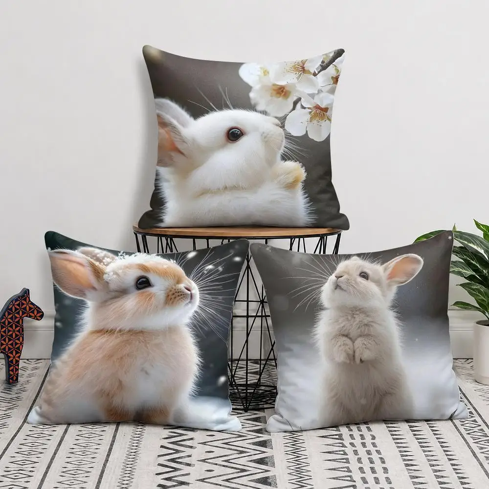 Rabbit Cushion Cover Short Plush Soft Double-Sided Printing Pillow Case Cozy Sofa Bedroom Home Decor Gift