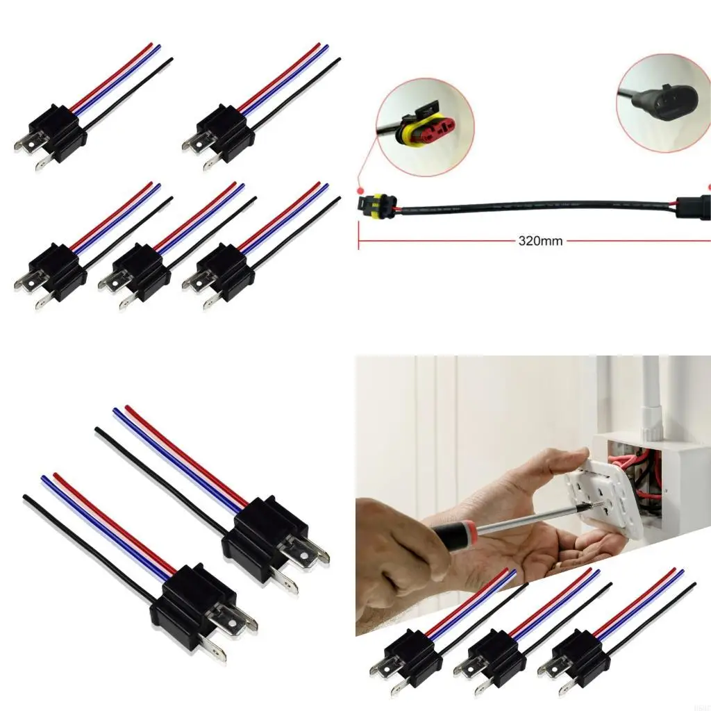 

H58C 5Pcs H4 Headlamps Socket Adapters Universal Plastic Vehicle Lighting Part