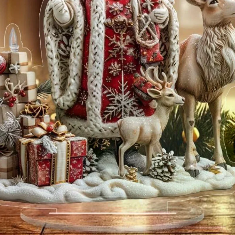زينة على سطح الطاولة سانتا كلوز مع قاعدة 2D من الأكريليك لعيد الميلاد 2026 لوازم الحفلات