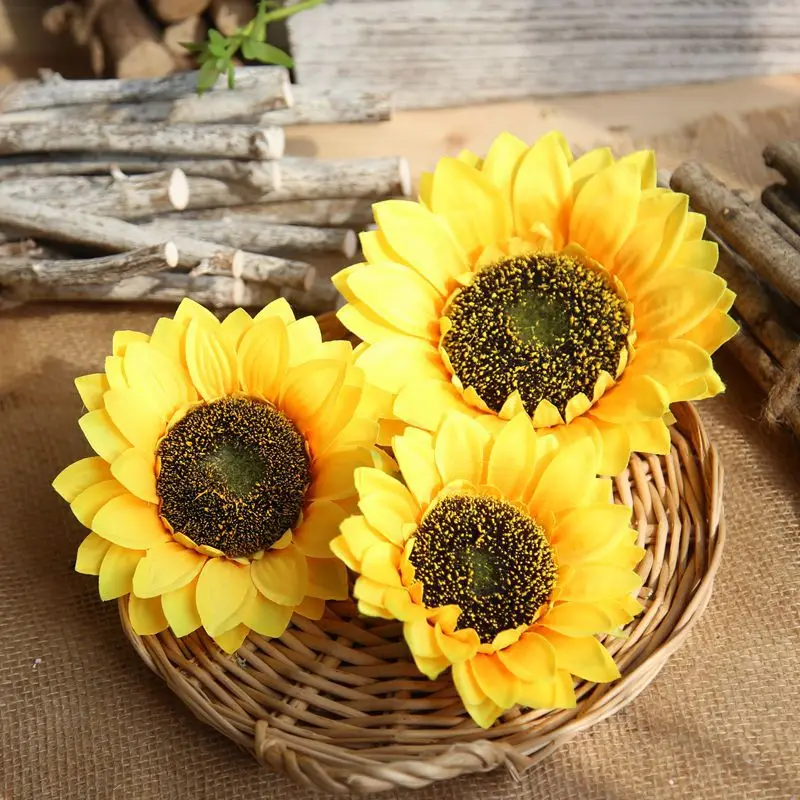 Large Silk Sunflower Artificial Flower Head For Wedding Box Decoration Headmade Scrapbooking Accessories Fake flowers