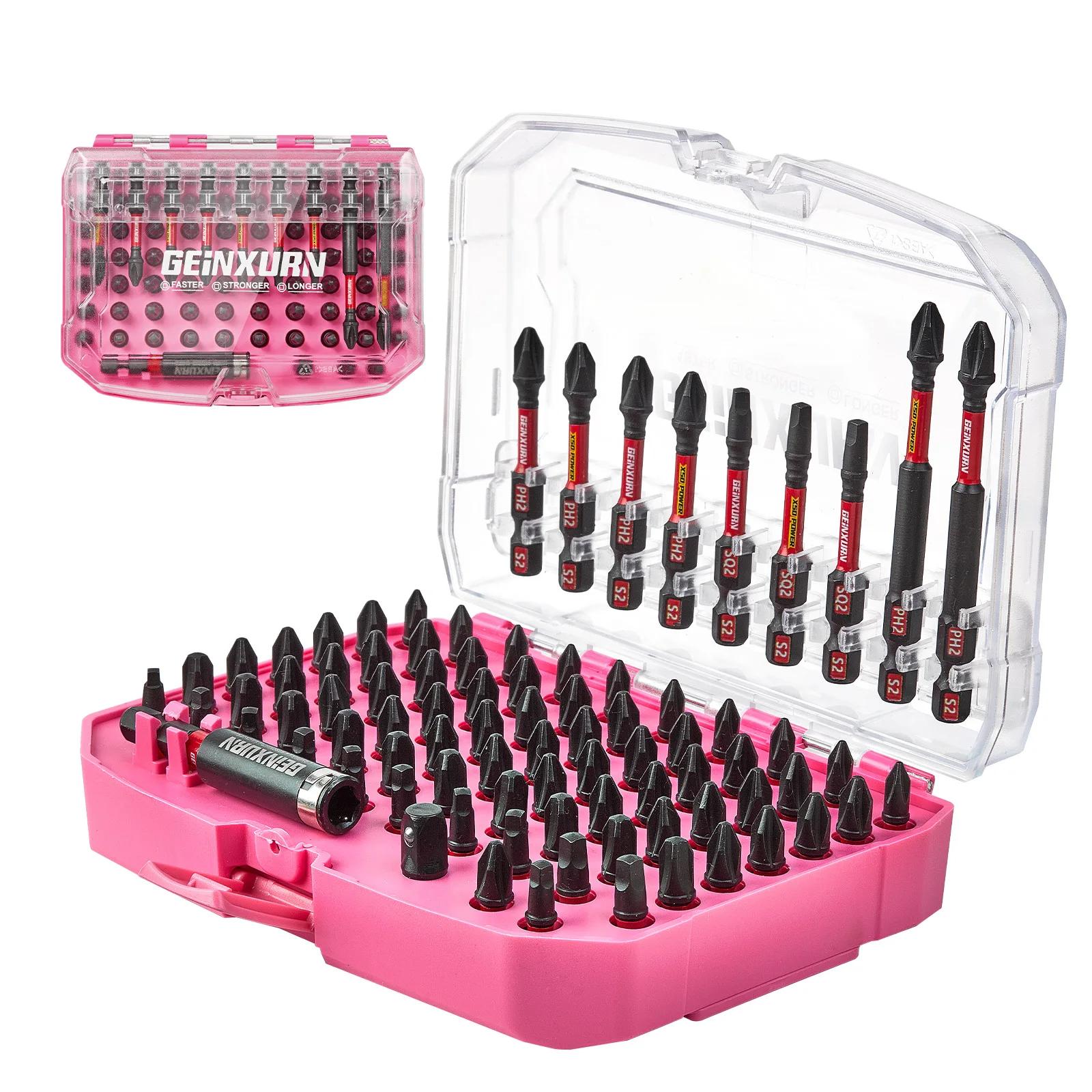 

'Geinxurn 83PCS Impact Magnetic Driver Bit Set, S2 Steel Bits (Phillips/Square), Socket Adapter & Pink Storage Case