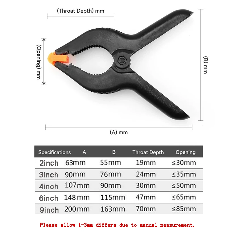 4PCS Spring Clamps 2/3/4/6/9inch Heavy-duty Plastic Nylon Clamps for Crafts Backdrop Stands Woodworking Photography Studios