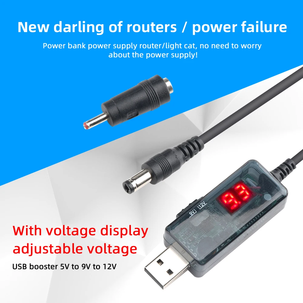 USB Boost Converter DC 5V to 9V 12V USB Step-up Converter Cable + 3.5x1.35mm Connecter For Power Supply/Charger/Power Converter