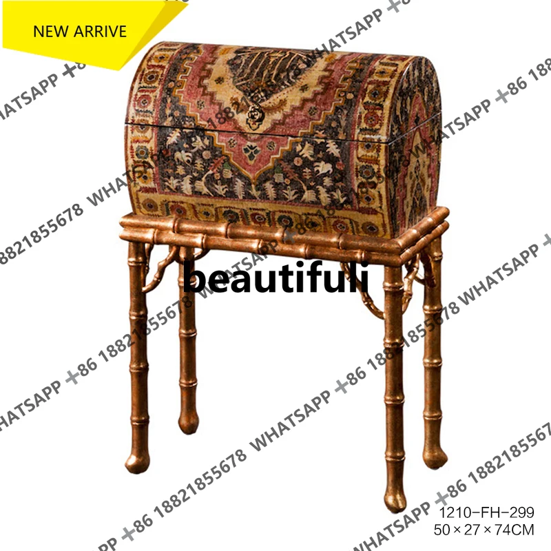 Q178 French retro solid wood painted imitation bamboo joint decorative box gold decorative cabinet living room
