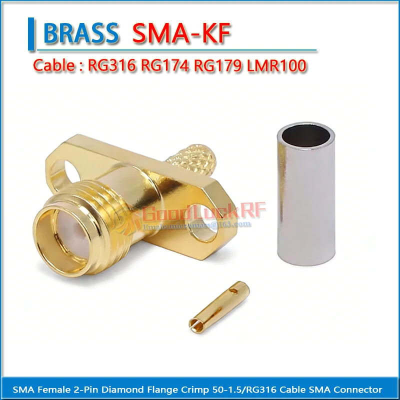 SMA Female 2 Hole Diamond Flange Crimp RG316 RG174 RG179 LMR100 50-1.5 Cable Plug Gold Plated 50 ohm Copper RF Connector Adapter