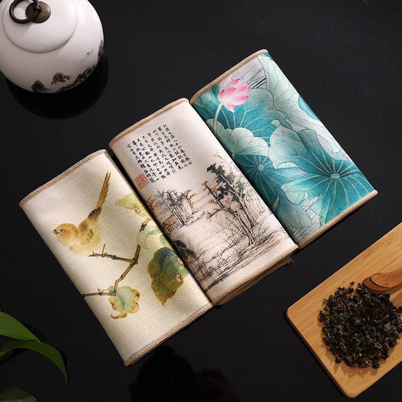 Chinese Painted Thick Tea Towel Super Absorbent High-end Tea Set Accessories Table Mats Household Professional RagTea Napkin