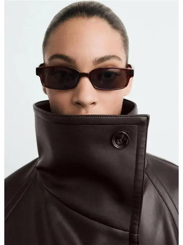 Orth Length Leatherette Jaet مع ياقة واقفة طويلة Sve مزدوجة الصدر إغلاق حزام الخصر الديكور تخفيف Sle You...