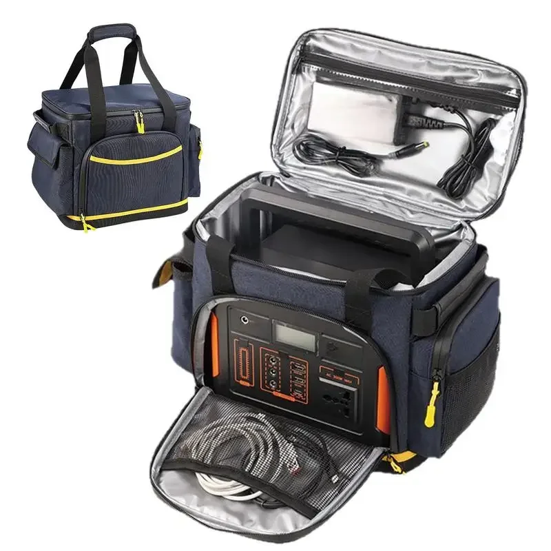 Portable Power Station Carrying Bag with Handle Waterproof Cloth Oxford Carrying Pouch Multiple Pockets for Charging Cables