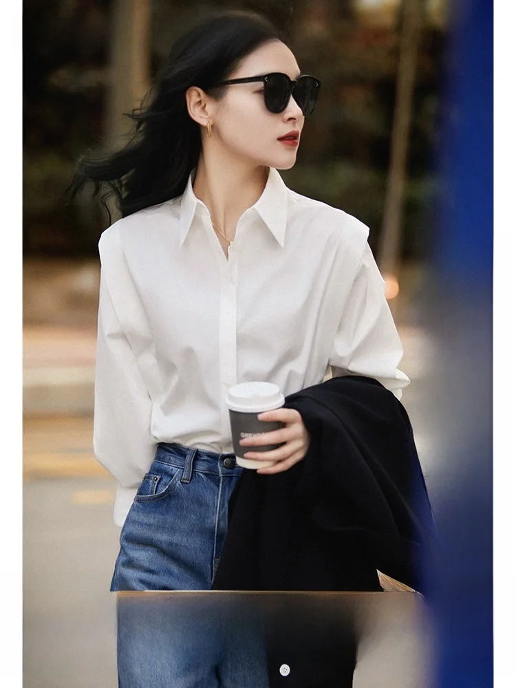 

Xhange Cotton Poplin Shirt Tailored Commute Long Sleeve Spring 2026 Women's Business Casual Patchwork Shirt Breathable